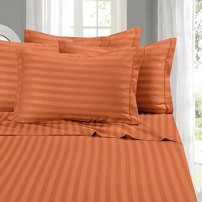 Elegant Comfort Softest and Coziest 6-Piece Sheet Set - 1500 Premium Hotel Quality Microfiber - Deep Pocket Wrinkle Resistant 6-Piece Damask Stripe Bed Sheet Set King Coral Minimalist