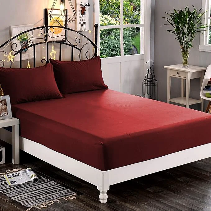 Reusable Elegant Comfort 1500 Premium Hotel Quality 1-Piece Fitted Sheet Softest Quality Microfiber - Deep Pocket up to 16 inch Wrinkle and Fade Resistant King Burgundy Trendy
