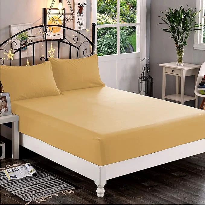 Flexible Elegant Comfort 1500 Premium Hotel Quality 1-Piece Fitted Sheet Softest Quality Microfiber - Deep Pocket up to 16 inch Wrinkle and Fade Resistant Full Camel-Gold Authentic