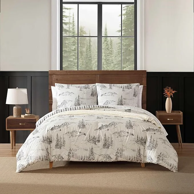 Solid Eddie Bauer - King Comforter Set Reversible Bedding with Matching Sham s Super Soft and Cozy Home Decor Rocky Mountain Cabin Grey King Versatile
