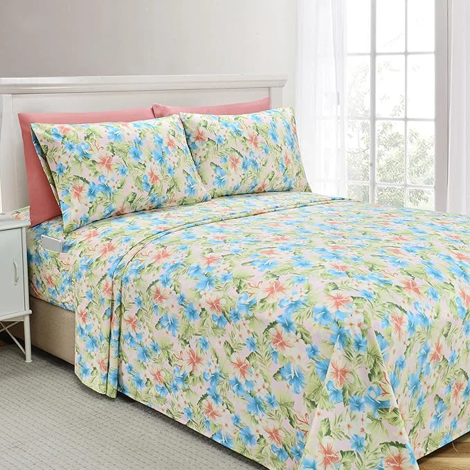 Artisan Elegant Comfort Softest and Coziest 6-Piece Sheet Set - 1500 Premium Hotel Quality Microfiber - Deep Pocket Wrinkle Resistant 6-Piece Floral Magnolia Pattern Bed Sheet Set Twin XL Magnolia Relaxed
