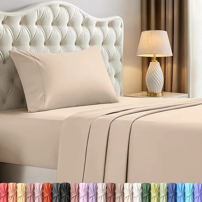 Premium Utopia Bedding Twin XL Sheet Set – 3 Piece Bed Sheets for Twin XL Size Bed Soft and Breathable Microfiber Includes 1 Fitted Sheet 1 Flat Sheet and 1 Pillowcase Beige Convenient