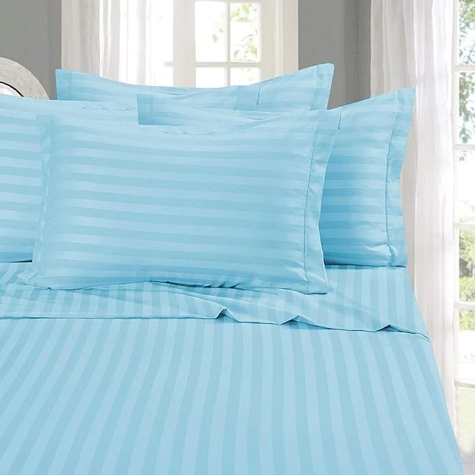 Official Elegant Comfort Softest Coziest 6-Piece Sheet Sets - 1500 Premier Hotel Quality Luxurious Wrinkle Resistant 6-Piece Damask Stripe Bed Sheet Set King Aqua Blue User-Friendly