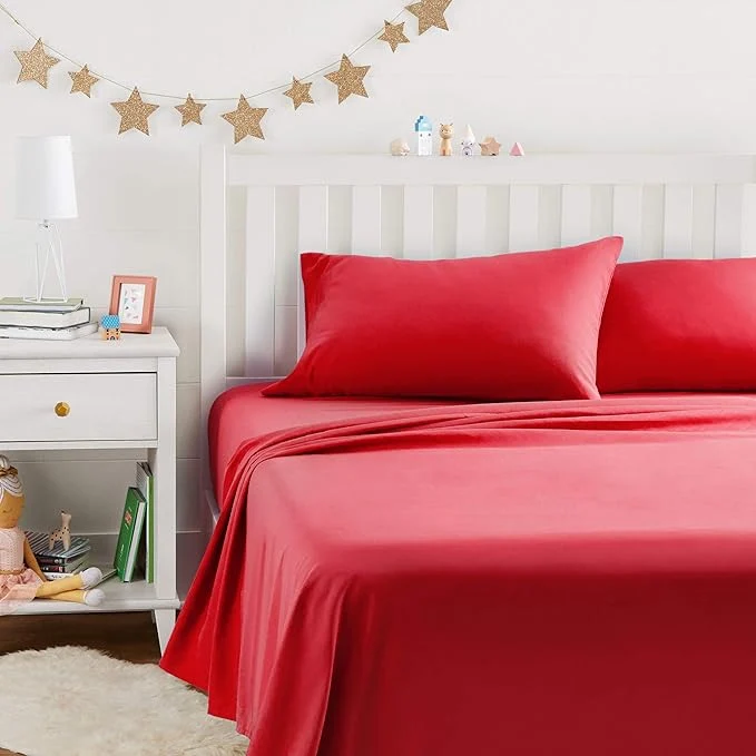 Elite Amazon Basics Kid 39 s Soft Breathable Easy-Wash Microfiber 4-Piece Sheet Set Full Red Solid Sustainable