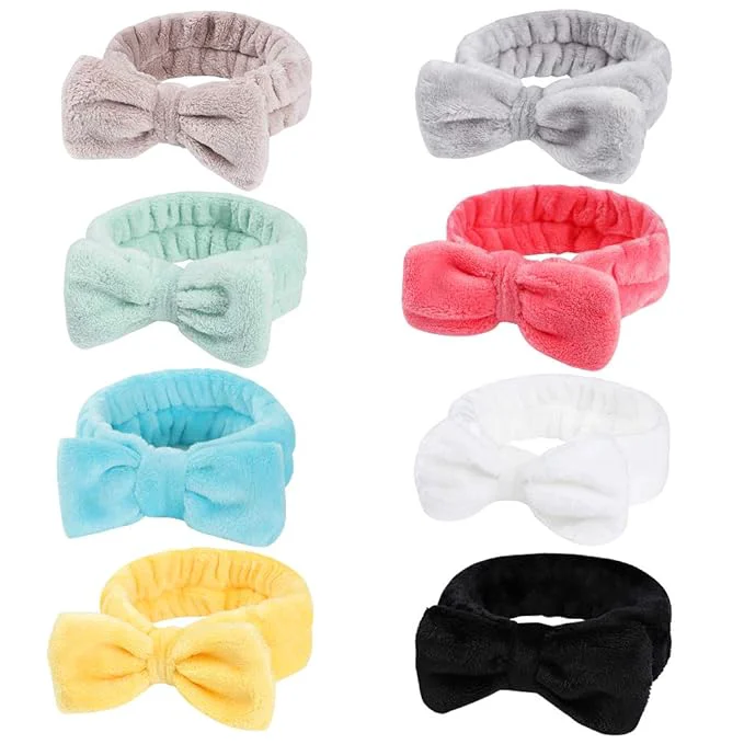 Natural Hishexin 8 Pack Spa Headbands for Women Soft Bow Skincare Headband for Washing Powerful