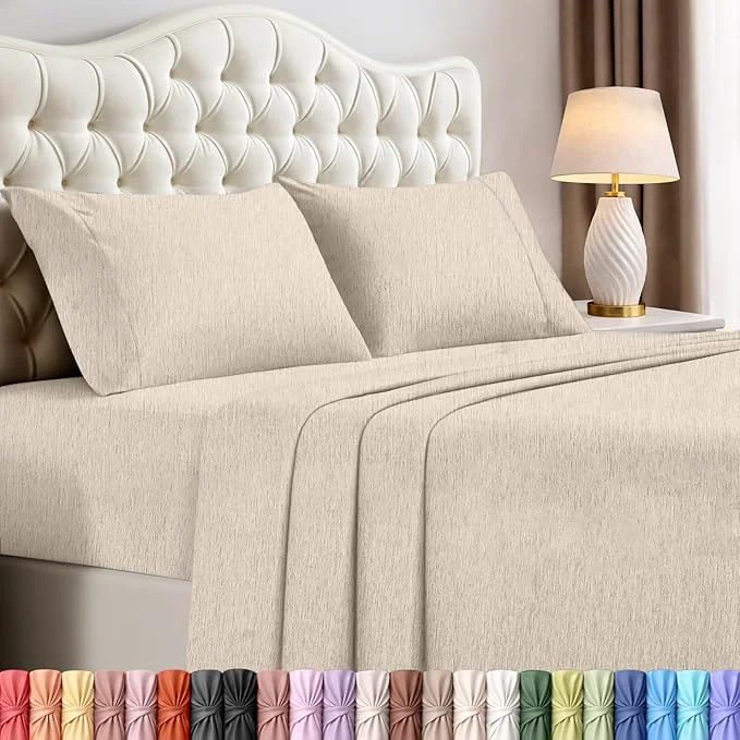 Clean Utopia Bedding Queen Size Sheet Set – 4 Piece Bed Sheets Soft and Breathable Microfiber Includes 1 Fitted Sheet 1 Flat Sheet and 2 Pillowcases – Oeko Tex Heather Beige Traditional