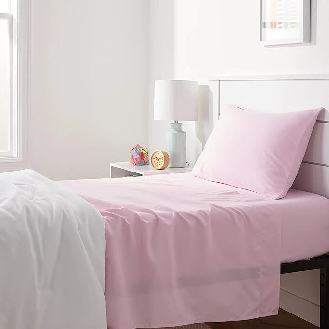 Carefully Designed Amazon Basics Kid 39 s Soft Breathable Easy-Wash Microfiber 3-Piece Sheet Set Machine Washable Twin Light Pink Solid Minimalist