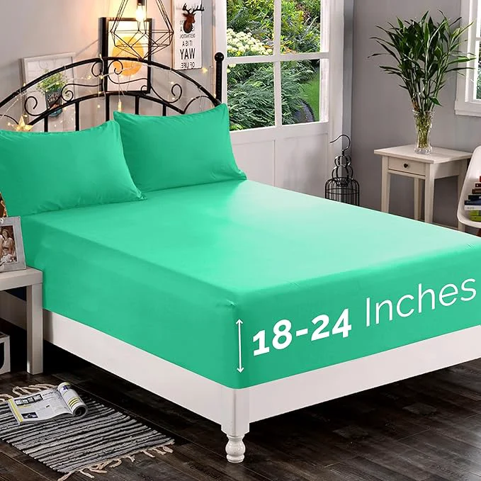 Innovative Elegant Comfort 1500 Premium Quality Fitted Sheet Ultra Soft 18-24 Inch Extra Deep Pocket - Single Fitted Sheet for High Mattress - Wrinkle with Smart Storage Pockets King Paradise Teal Trusted