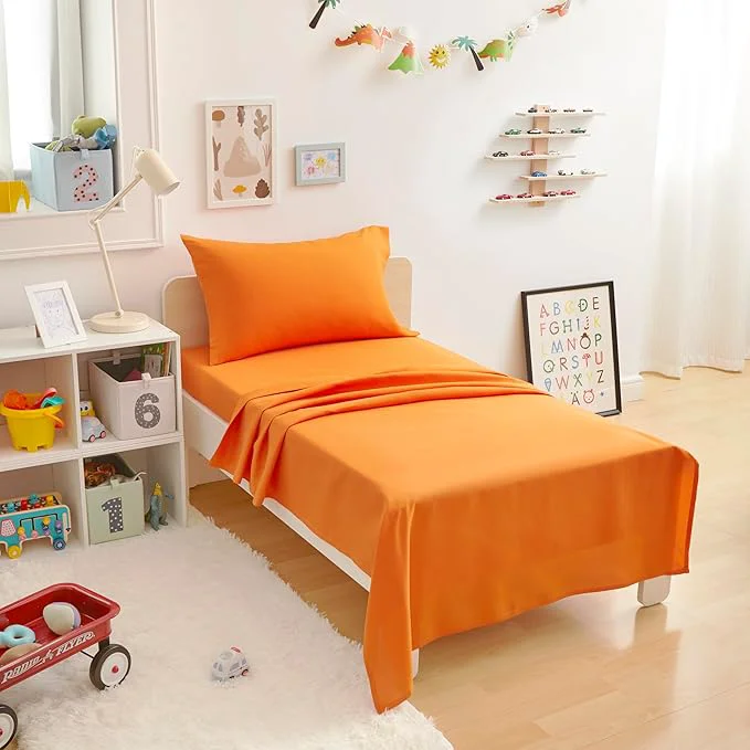 Verified Amazon Basics Kid 39 s Soft Easy-Wash Lightweight Microfiber 3-Piece Sheet Set Toddler Bright Orange Solid Artisan