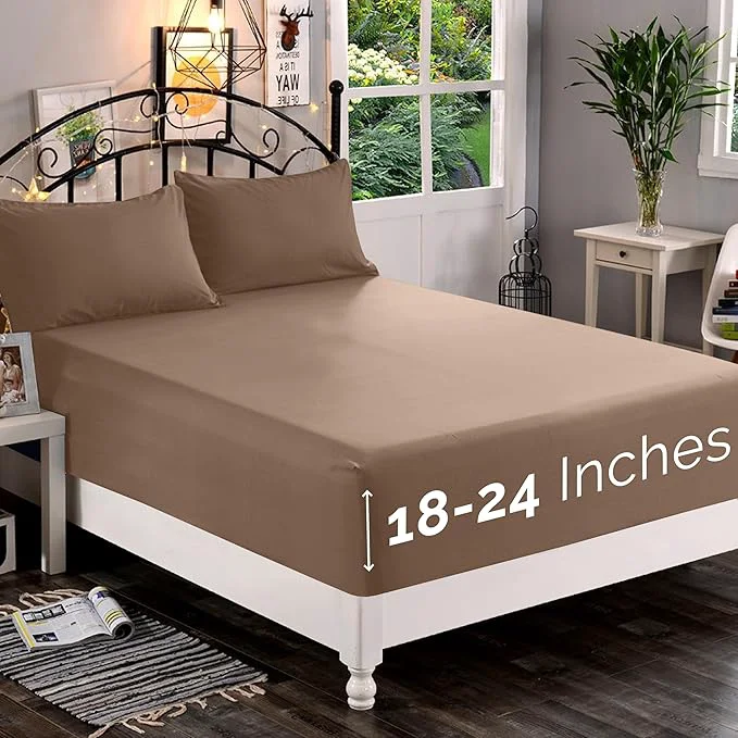 Expertly Made Elegant Comfort 1500 Premium Quality Fitted Sheet Ultra Soft 18-24 Inch Extra Deep Pocket - Single Fitted Sheet for High Mattress - Wrinkle with Smart Storage Pockets Twin Twin XL Taupe Optimized