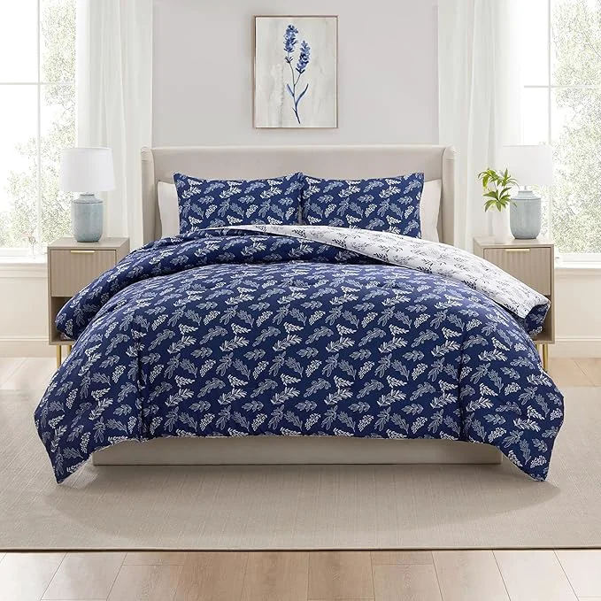 Genuine Nestl Queen Comforter Set - Majestic Blue Bed in a Bag Queen Size 3 Pieces Reversible Bed Set Soft Floral Bedding Set All Season Botanical Comforters with Pillow Shams Unique