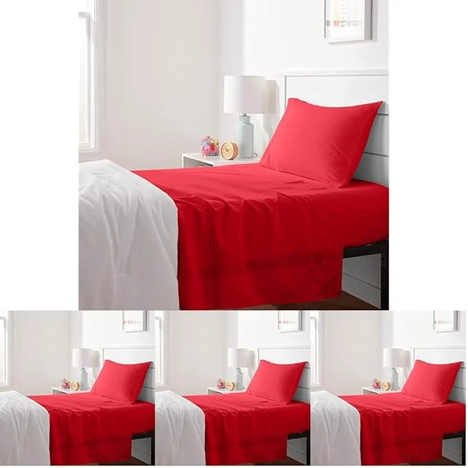 Smooth Amazon Basics Kid 39 s Soft Easy-Wash Lightweight Microfiber 3-Piece Sheet Set Twin Red Solid Pack of 4 Innovative