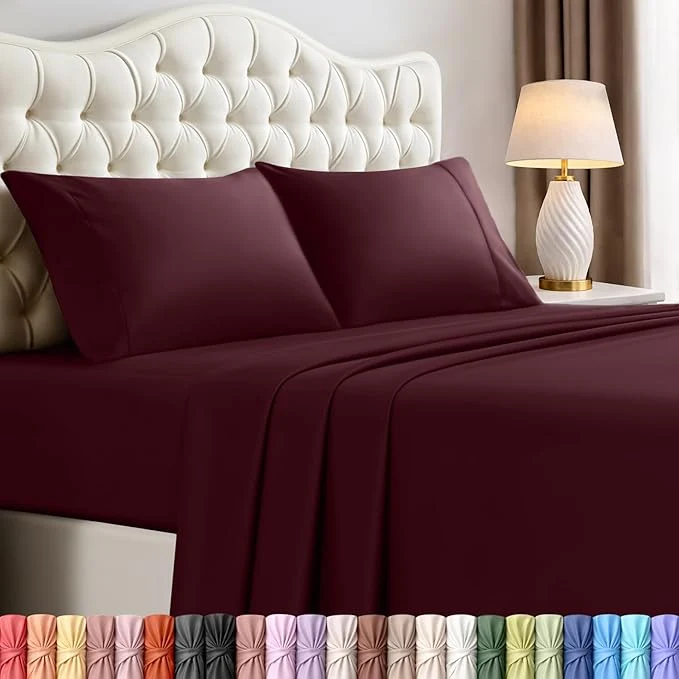 Utopia Bedding Queen Size Sheet Set – 4 Piece Bed Sheets Soft and Breathable Microfiber Includes 1 Fitted Sheet 1 Flat Sheet and 2 Pillowcases – Oeko Tex Burgundy Traditional