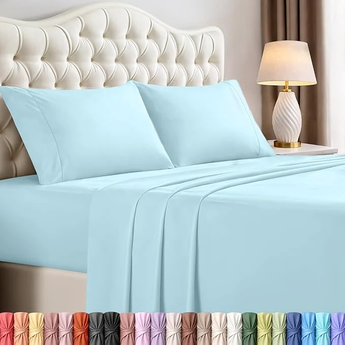 Certified Utopia Bedding Queen Bed Sheets Set - 4 Piece Bedding - Brushed Microfiber - Shrinkage and Fade Resistant - Easy Care Queen Ice Blue Environmentally Friendly