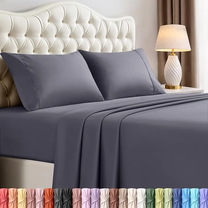 Enhanced Utopia Bedding California King Sheet Set – 4 Piece Bed Sheets for Cal King Size Bed Soft and Breathable Microfiber Includes 1 Fitted Sheet 1 Flat Sheet and 2 Pillowcases Grey Authentic