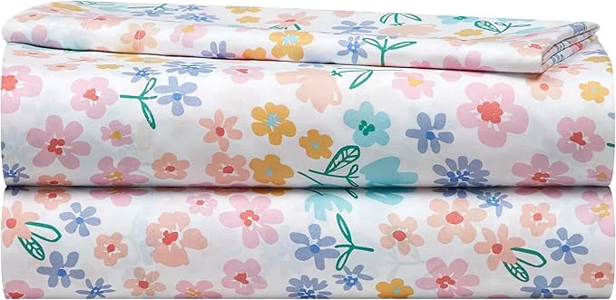 Sustainable Heritage Kids 3-Piece Twin Sheet Set Ditsy Floral Print in Multi-Color Includes Top Sheet Fitted Sheet amp Pillowcase Soft Microfiber Bedding for Girls Bedroom Stylish