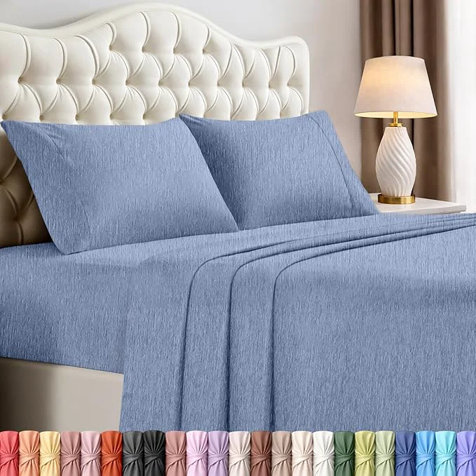 Minimalist Utopia Bedding California King Size Sheet Set – 4 Piece Bed Sheets Soft and Breathable Microfiber Includes 1 Fitted Sheet 1 Flat Sheet and 2 Pillowcases – Oeko Tex Heather Navy Easy-to-Use