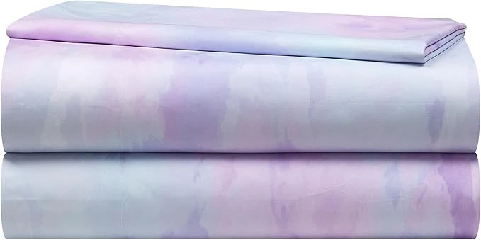 Secure Heritage Kids 4-Piece Full Sheet Set – Purple Watercolor Tie Dye Includes Top Sheet Fitted Sheet amp 2 Pillowcases Soft amp Comfortable Bedding for Girls Room or Teen Bedroom Fine Crafted