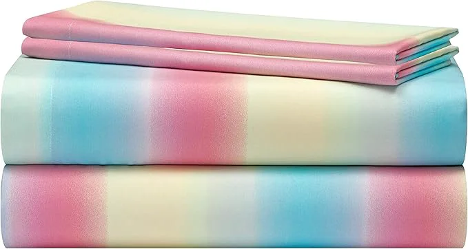 Next-Generation Heritage Kids Rainbow Ombre Full Sheet Set 4-Piece Soft Microfiber Bedding with Bright Gradient Colors for Kids amp Teens Casual