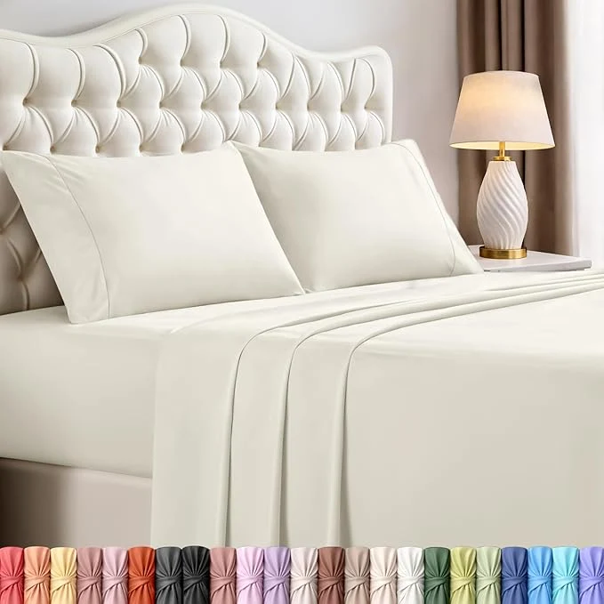 Authentic Utopia Bedding King Size Sheet Set – 4 Piece Bed Sheets Soft and Breathable Microfiber Includes 1 Fitted Sheet 1 Flat Sheet and 2 Pillowcases – Oeko Tex Ivory Comfortable