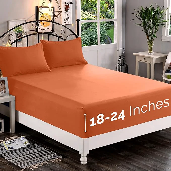 High-Performance Elegant Comfort 1500 Premium Quality Fitted Sheet Ultra Soft 18-24 Inch Extra Deep Pocket - Single Fitted Sheet for High Mattress - Wrinkle with Smart Storage Pockets King Coral Powerful