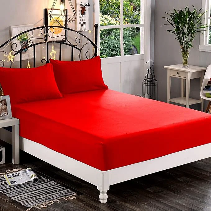Recyclable Elegant Comfort 1500 Premium Hotel Quality 1-Piece Fitted Sheet Softest Quality Microfiber - Deep Pocket up to 16 inch Wrinkle and Fade Resistant Queen Red Easy-to-Use