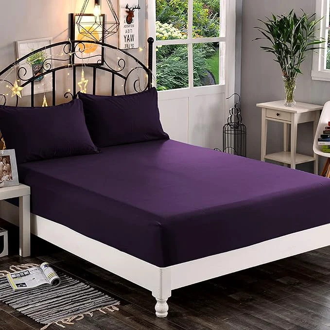 Premium Material Elegant Comfort 1500 Premium Hotel Quality 1-Piece Fitted Sheet Softest Quality Microfiber - Deep Pocket up to 16 inch Wrinkle and Fade Resistant Queen Eggplant-Purple Refined