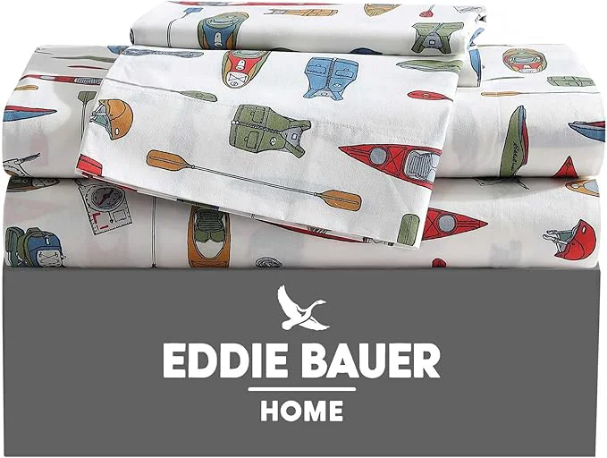 Clean Eddie Bauer - Twin Sheet Set Cotton Percale Bed Sheets Crisp amp Cool I Dorm Essentials Kayak Adventure Twin First-Class