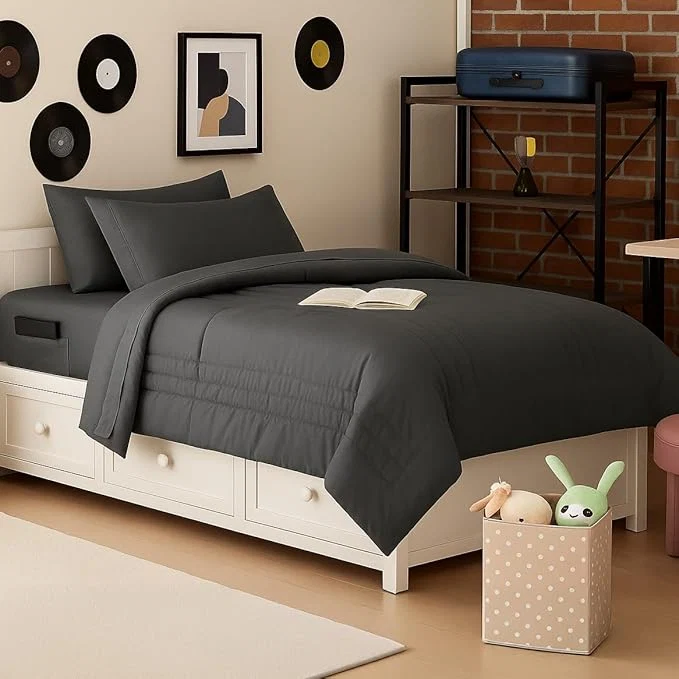 Expertly Made Dorm Room Essentials Twin XL Comforter Set – College-Ready Bundle with Comforter Mattress Protector amp Sheets with Pockets on the Side amp Built-in Corner Strap – Media Pocket for Devices Fast