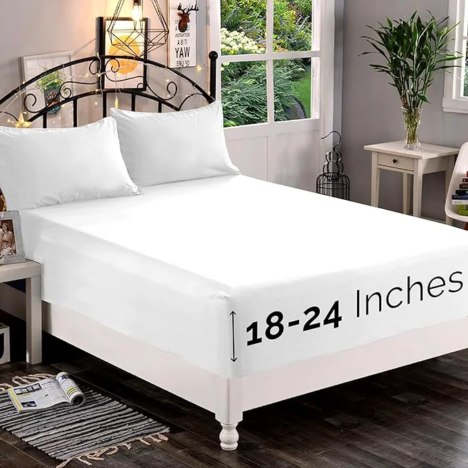 Classic Elegant Comfort 1500 Premium Quality Fitted Sheet Ultra Soft 18-24 Inch Extra Deep Pocket - Single Fitted Sheet for High Mattress - Wrinkle with Smart Storage Pockets Twin Twin XL White Fast
