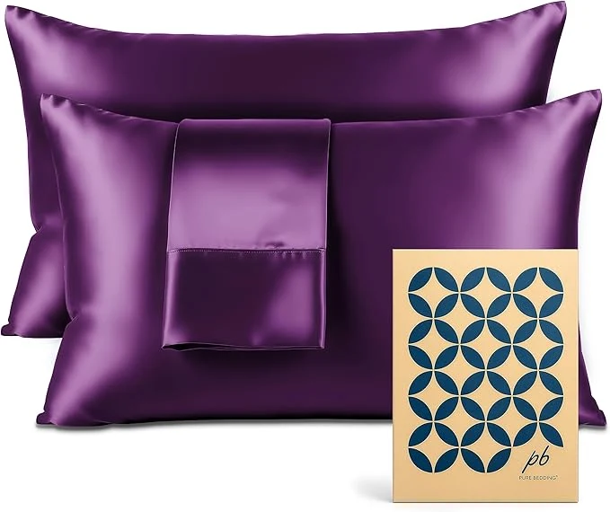 Innovative Pure Bedding Satin Pillowcase 2 Pack - King Size 20 quot x40 quot Purple - Silky Pillow Cases for Hair and Skin - Satin Pillow Covers with Envelope Closure - Extra Soft Premium Microfiber Breathable