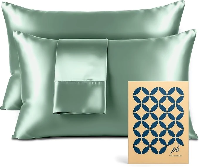 Efficient Satin Pillowcase 2 Pack - Queen Size 20 quot x30 quot Champagne Green - Silky Pillow Cases for Hair and Skin - Satin Pillow Covers with Envelope Closure - Extra Soft Premium Microfiber Elite