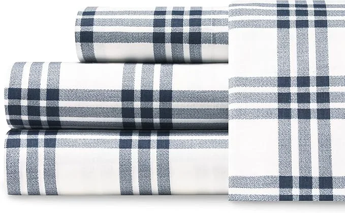 Selected Eddie Bauer - Twin XL Sheets Cotton Percale Bedding Set Crisp amp Cool Home Decor Dorm Room Essentials Navy Plaid Twin XL Verified