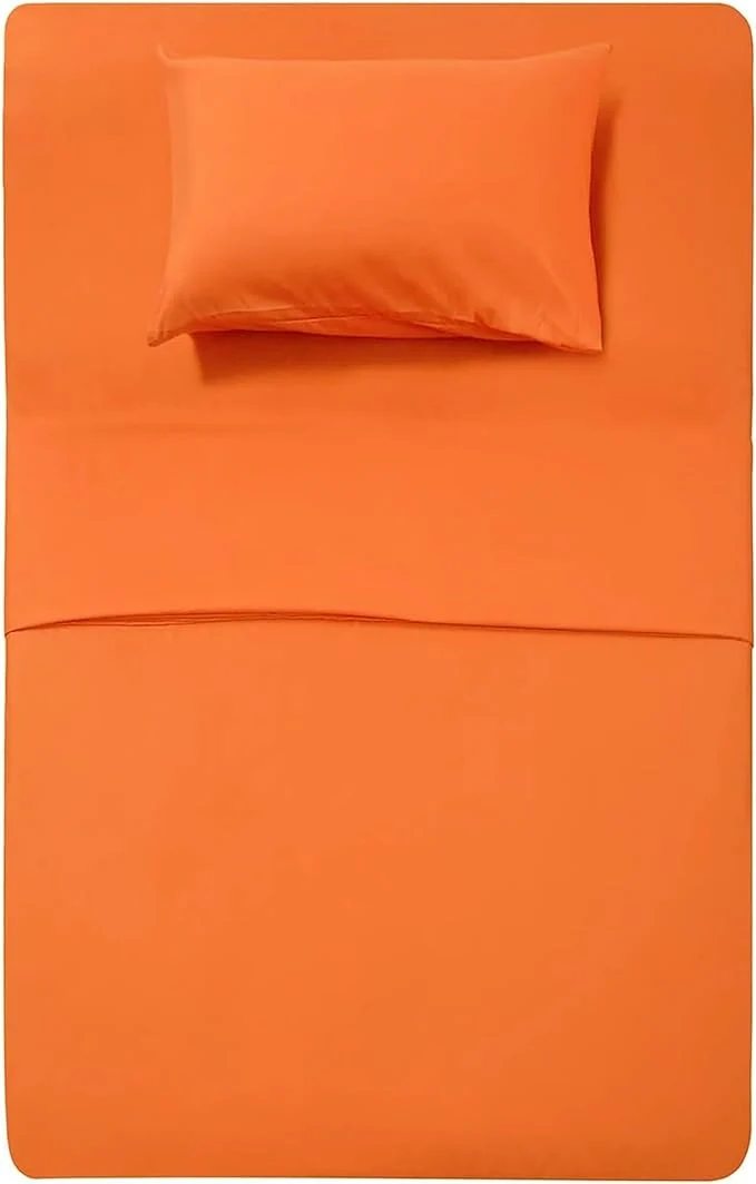 Breathable Season Bed Sheets Set Extra Soft - 1 Flat Sheet 1 Fitted Sheet and 1 Pillow Cases Luxury Bedding Set Deep Pockets Wrinkle Fade Resistant - Hypoallergenic- 3 Piece Twin Orange Specialty