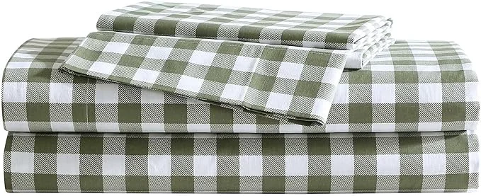 Professional Eddie Bauer - Twin Sheet Set Crisp amp Cooling Sheets w a Naturally Smooth Cotton Percale Lightweight Feel - Matching Pillowcase amp Deep Pocket Fitted Sheet Preston Check Green Elite