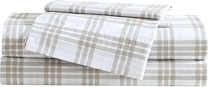 Versatile Eddie Bauer - Queen Sheet Set Cotton Percale Bedding Set Super Soft and Bedding Set Oeko-Tex Basic Plaid Beige Queen Top-Quality