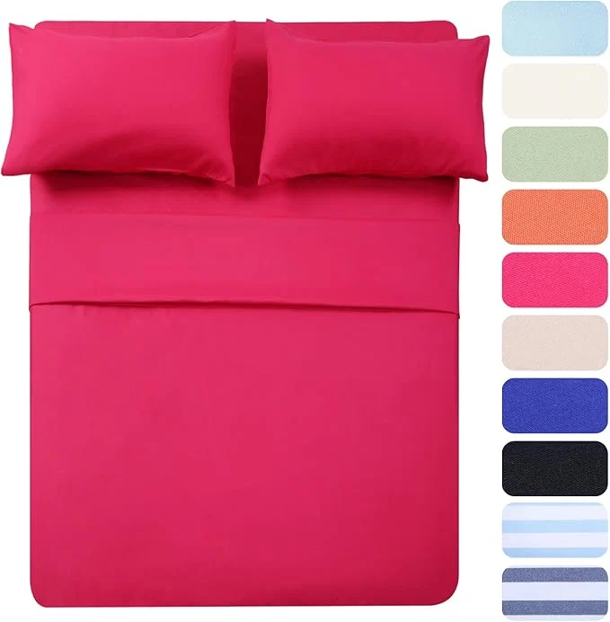Official 4 Piece Bed Sheet Set Queen Hot Pink 1 Flat Sheet 1 Fitted Sheet and 2 Pillow Cases Brushed Microfiber Luxury Bedding with Deep Pockets Advanced