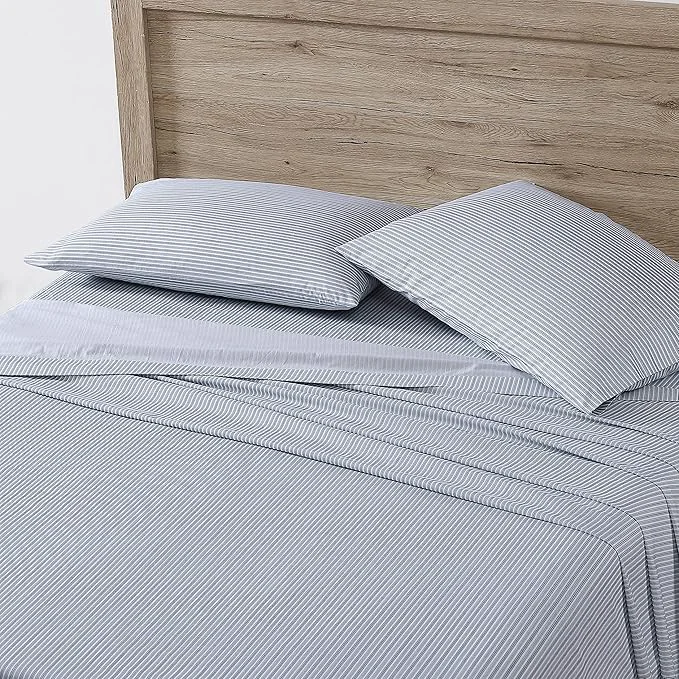 Healthy Eddie Bauer - Twin XL Sheet Set Cotton Percale Bed Sheets Crisp amp Cool I Dorm Essentials Ticking Stripe Light Blue Twin XL Contemporary