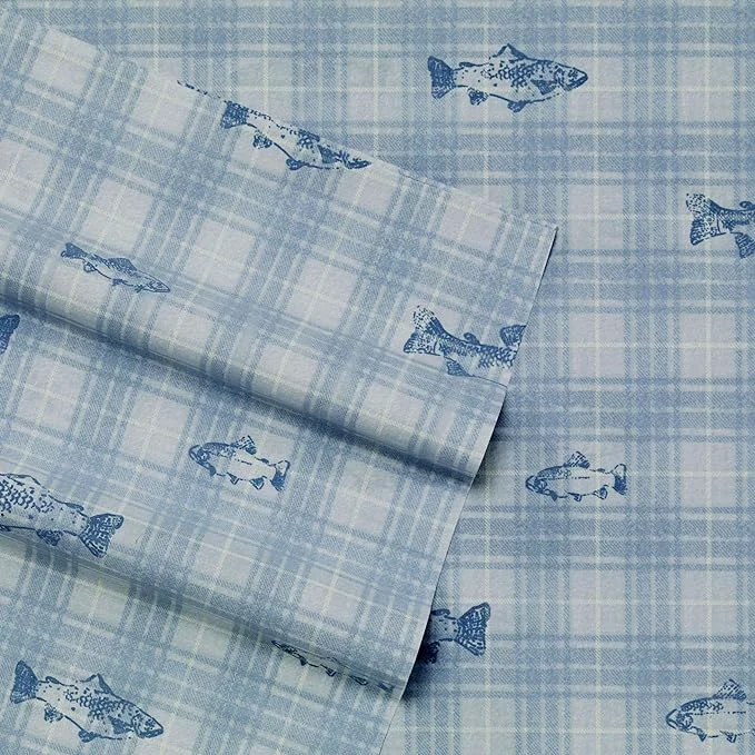 World-Class Eddie Bauer - Twin Sheet Set Cotton Percale Bed Sheets Crisp amp Cool I Dorm Essentials Methow Plaid Blue Twin Effective