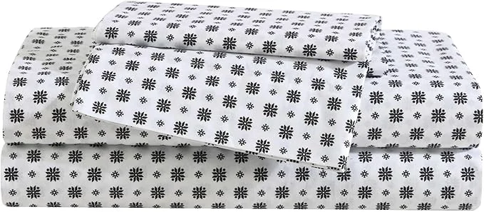 Casual Eddie Bauer - Queen Sheet Set Premium Cotton Percale Bedding Set Super Soft Home Decor Oeko-Tex Fairisle Sprinkle Black Queen High-Grade