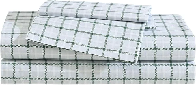Long-Lasting Eddie Bauer - Twin Sheet Set Premium Cotton Percale Bedding Set Plaid Home Decor Oeko-Tex Classic Tattersall Plaid Green Twin Trendy