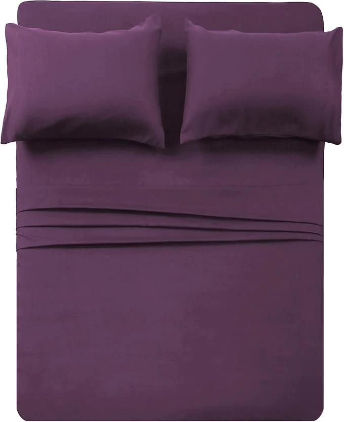 4 Piece Bed Sheets Set Full Purple 1 Flat Sheet 1 Fitted Sheet and 2 Pillow Cases Brushed Microfiber Luxury Bedding with Deep Pockets Fine