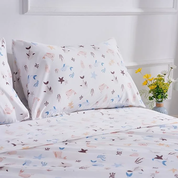 Practical Underwater World Sea Animal Full Sheet Set for Kids - Fish Whale Cute and Cozy Bedding - Girls Boys Children - Deep Pocket Wrinkle Soft Bed Sheets - 4PC Elegant