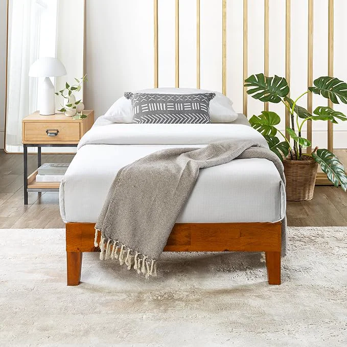 Genuine Mellow Naturalista Grand - 12 Inch Solid Wood Platform Bed with Wooden Slats - No Box Spring Needed - Twin Cherry Flexible