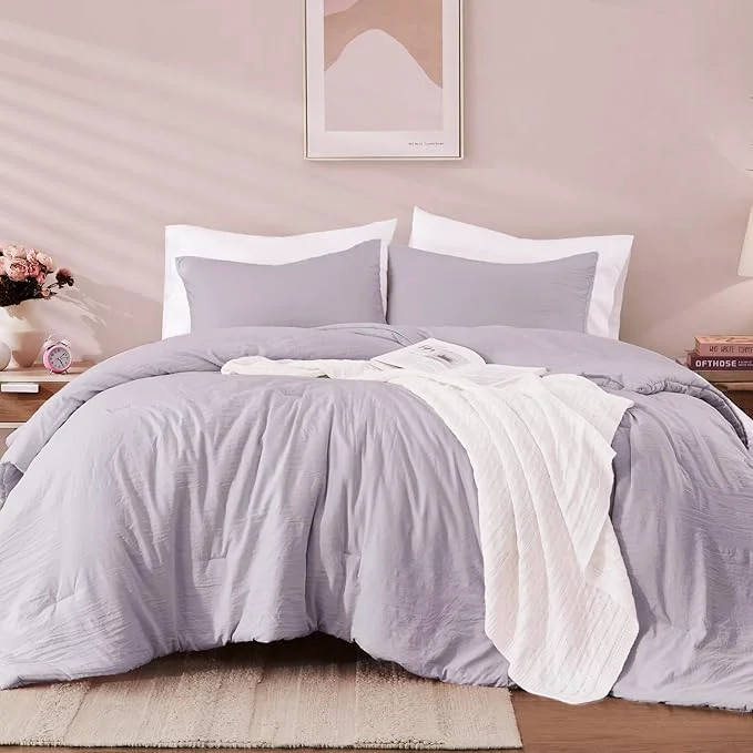 Elegant WRENSONGE Full Size Comforter Sets - 3 Pieces Lilac Comforter Prewashed Soft Lightweight for All Seasons Fluffy Down Comforter Full Size with 2 Pillow Shams Practical
