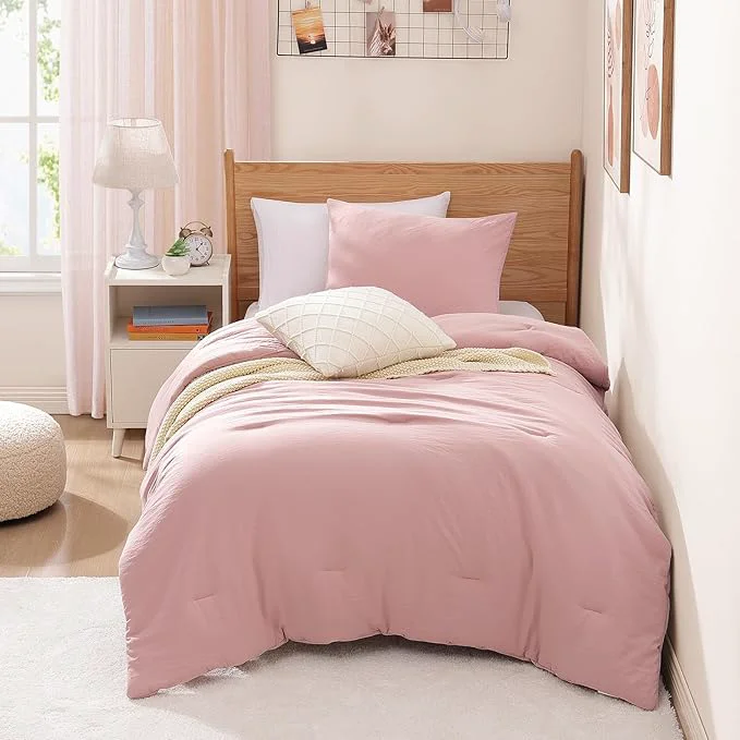 Functional WRENSONGE Twin Twin XL Comforter Set - 2 Pieces Soft Pink Comforter Prewashed Soft Lightweight for All Seasons Fluffy Down Twin XL Comforter with 1 Pillow Sham Contemporary