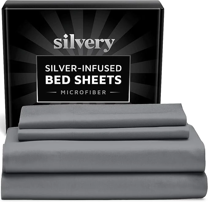 Safe Silvery Silver Infused Bed Sheets Set - Ultra-Soft Temperature-Regulating Fabric with Self-Cleaning Technology™ That Stays Fresh 3X Longer for Hygienic Sleep Innovative