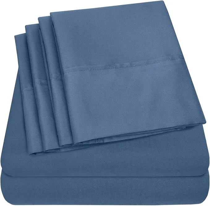 Top-Quality Cal King Size Bed Sheets - 6 Piece 1500 Supreme Collection Fine Brushed Microfiber Deep Pocket California King Sheet Set Bedding - 2 Extra Pillow Cases Great Value California King Denim Premium Material