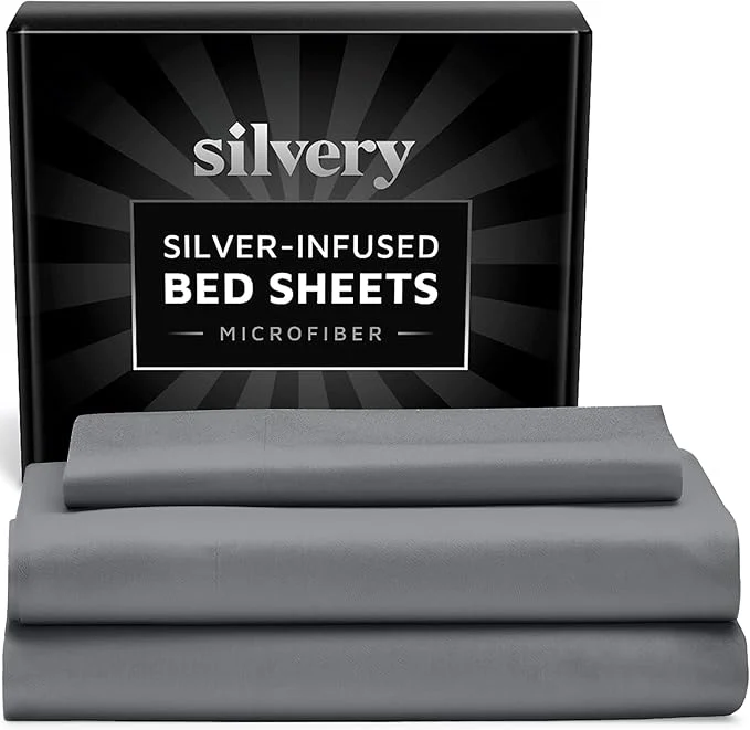 Silvery Silver Infused Bed Sheets Set - Ultra-Soft Temperature-Regulating Fabric with Self-Cleaning Technology™ That Stays Fresh 3X Longer for Hygienic Sleep Selected