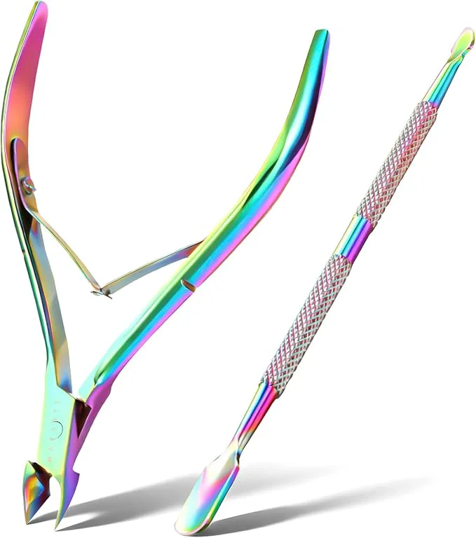 Top-Quality Makartt Cuticle Trimmer Cuticle Nipper and Cuticle Pusher Set Rainbow Contemporary